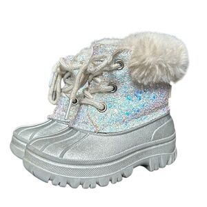London Fog Girls Lil Tadley White Glitter Faux Fur Winter Snow‎ Boots Glam 7